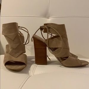 Tan lace up thick heels